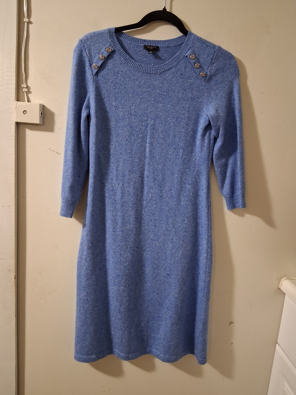 Talbots Light Blue Knit Midi Dress with Shoulder Buttons
